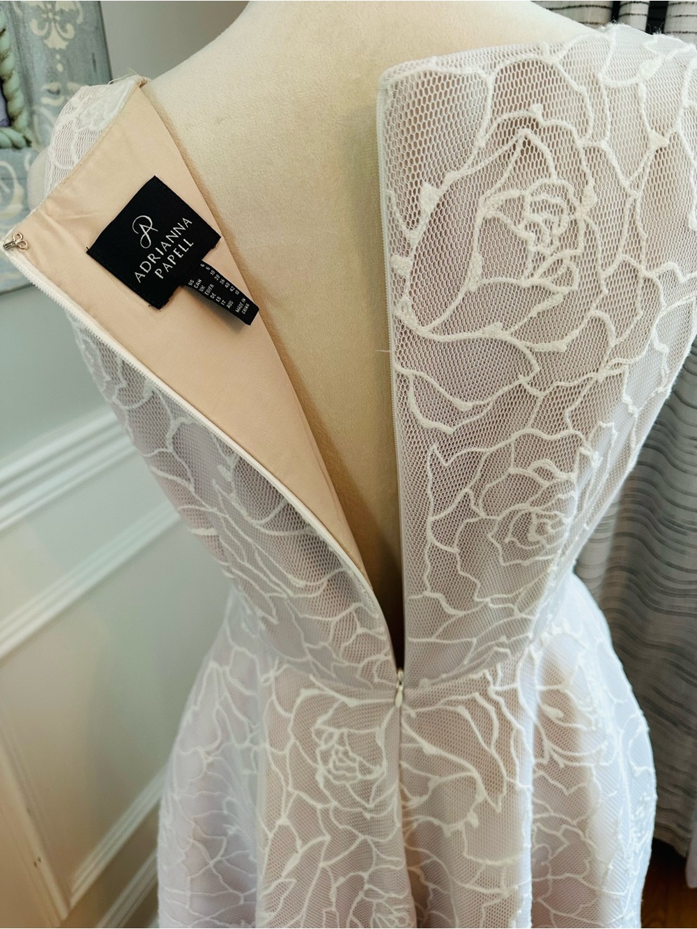 Adrianna Papell Bonded Mesh High-Low Dress - White & Blush - Wedding - Picture 11 of 16